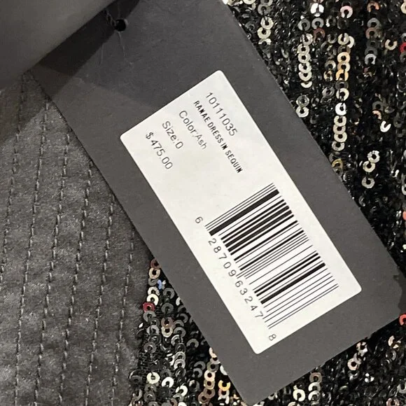 Halston Ranae Cocktail Dress Womens 0 Black Silver Sequin Sheath Blouson Drape